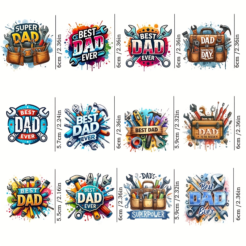 TEMU 12pcs Best Dad Ever Uv Dtf Self-adhesive Transfer Paper - Tool Box Dad Waterproof Transfer For Glass Cup, Mug, Laptops, Refrigerators, Diy
