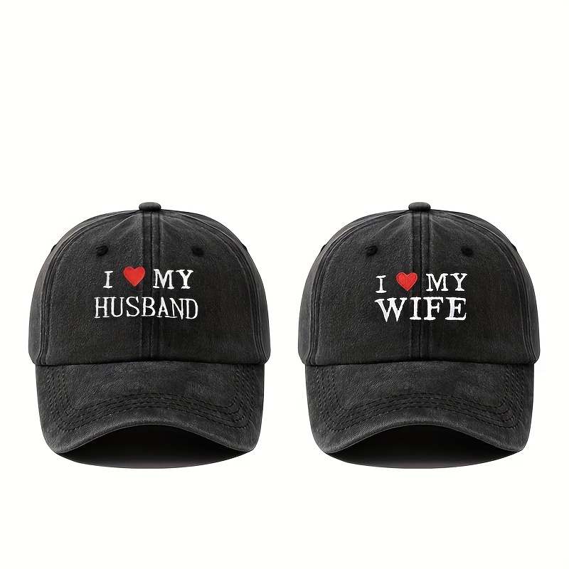 TEMU 2pcs Perfect Valentines Day Gift For Letter Embroidery Couple Baseball Gift Classic Washed Old Vintage Duckbill Outdoor Casual Sports Adjustable