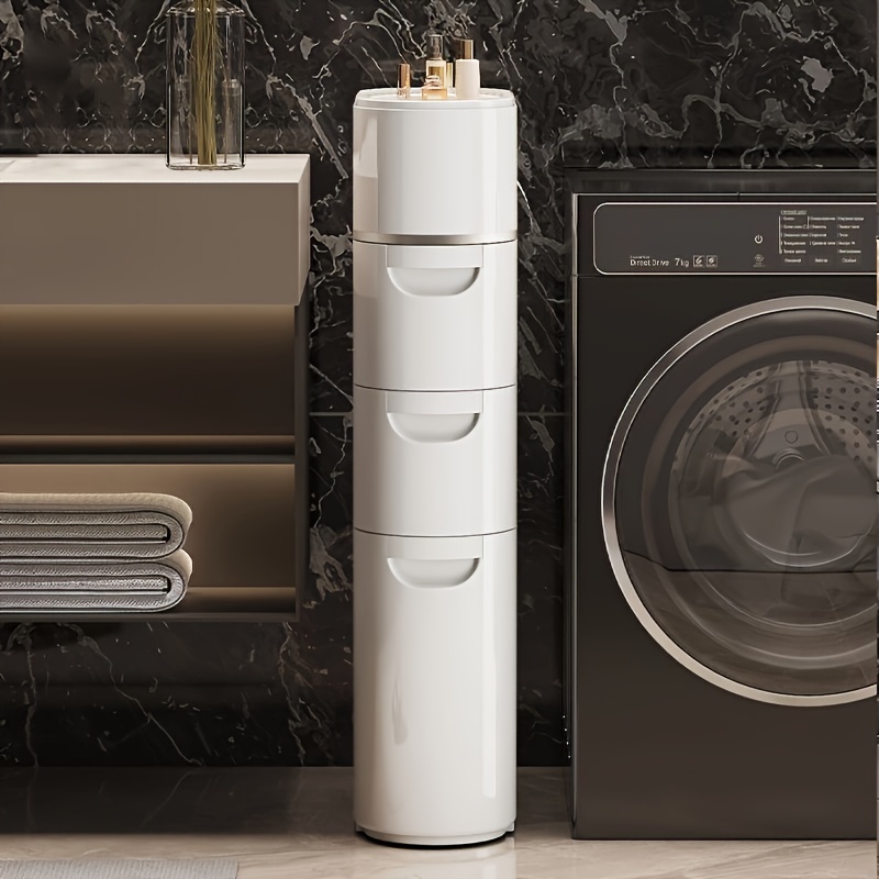  4 layer white slit pull out cabinet   used to put paper towels multi functional household bathroom racks shower supplies lockers used in bathrooms kitchens living rooms and   a   for household storage Product details 3