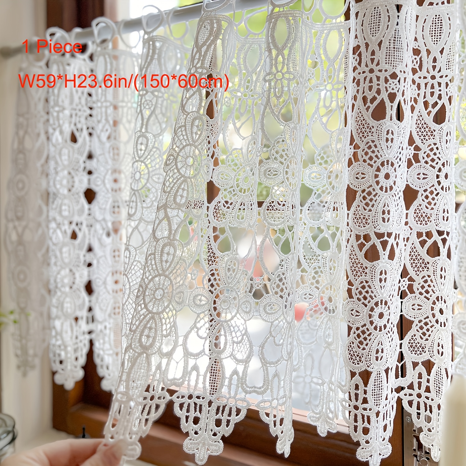 Image of Single Piece, European- -soluble Lace Embroidered Hollow Short Curtain, White Translucent Partition Curtain, Suitable For Living Room, Bedroom, Kitchen, Cabinets, Doors, Does Not Curtain Rod.