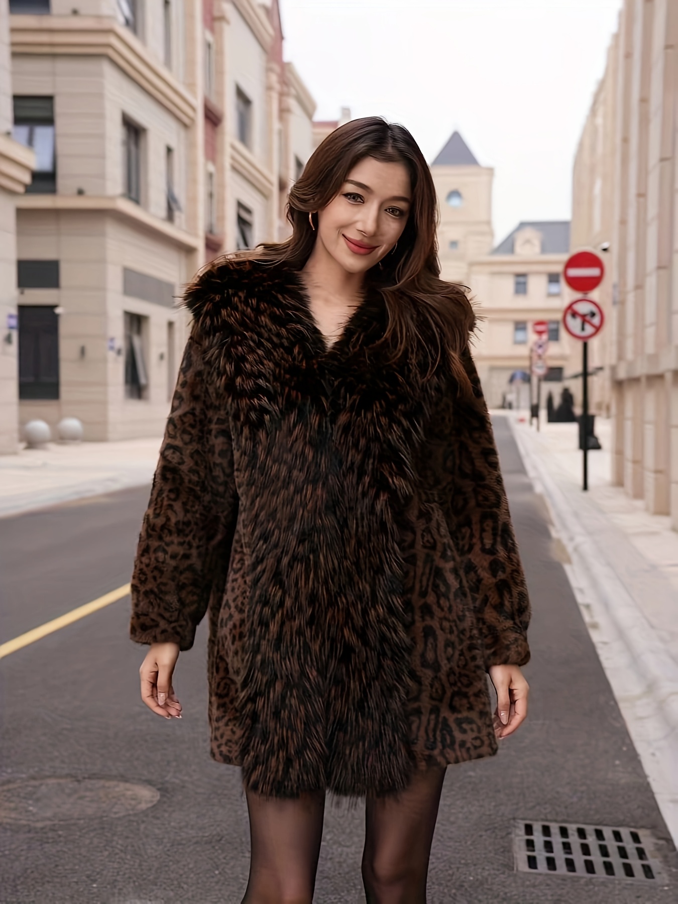 plus size length two tone fur leopard print coat Temu Norway