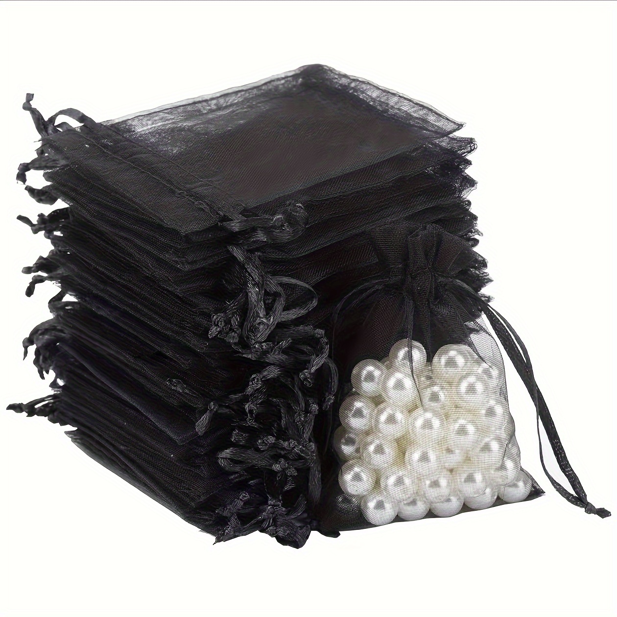 

50-pack Black Organza Gift Bags 7x9cm With Drawstring, Foldable Nylon Packaging Bags For Halloween, Wedding, Party, Jewelry Storage