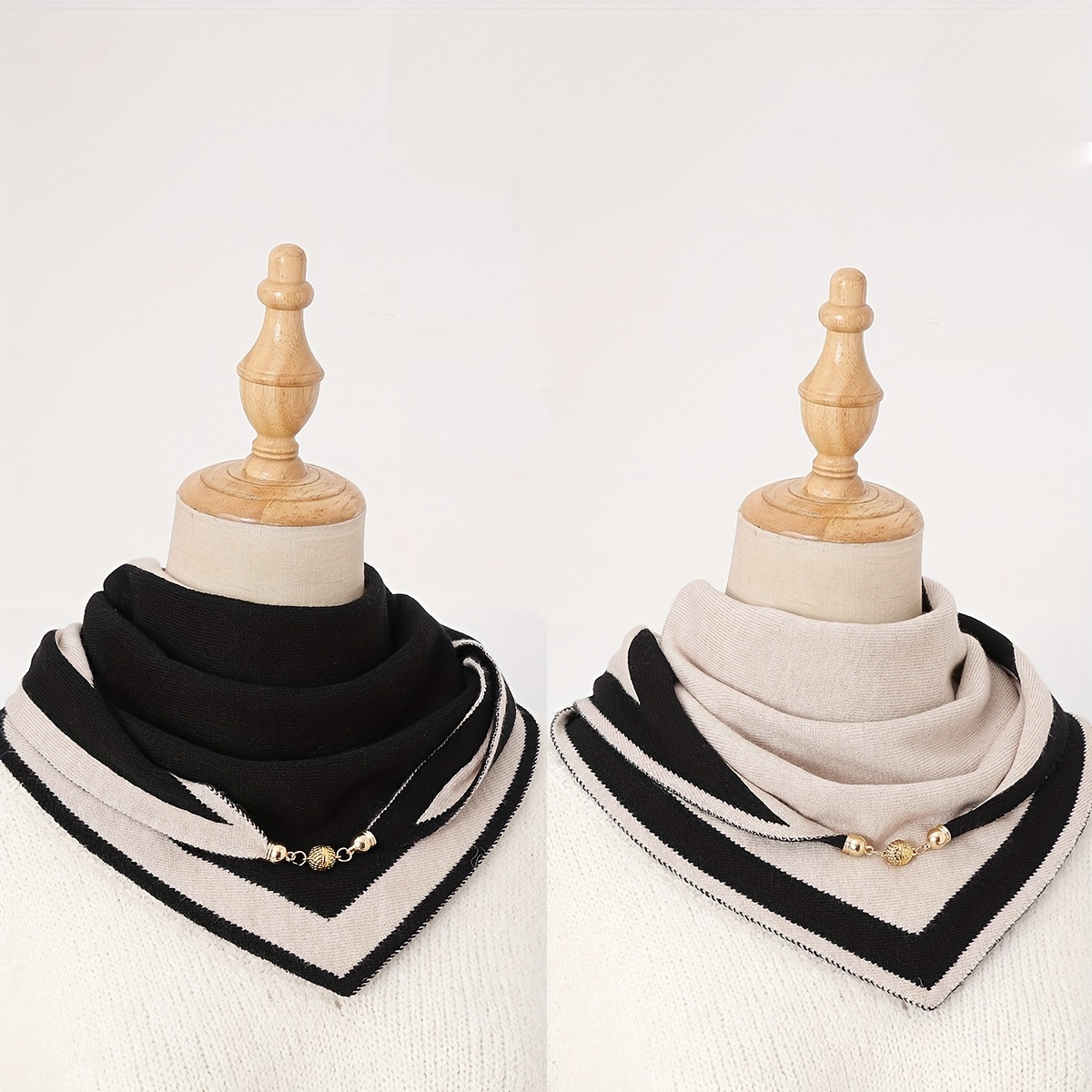 Image of Women'-button Scarf, Warm, Double-sided Color-block Print, Suitable For Autumn And Winter