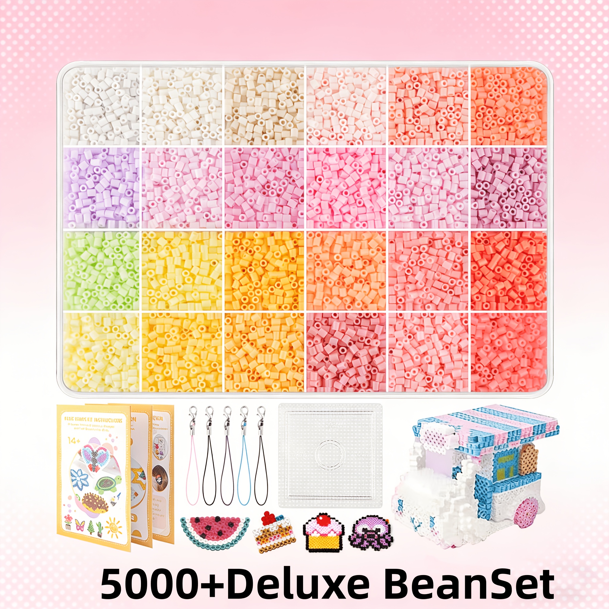 TEMU 5000+pcs Deluxe Fuse Beads With Pegboard & Accessories - Compatible For Pixel Art, For Diy Craft Beads Suitable For Pixel Art, Retro Gaming, For