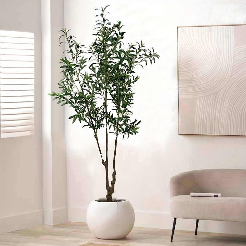 6FT/180CM Synthetic Olive Tree - Potted Imitation Olive Tree for Home Office, Living Room, Bathroom, Bedroom, And Entrance Decor - Large Faux Olive Plant with Realistic Trunk, Branches, Fruits, And Leaves for Outdoor Decoration