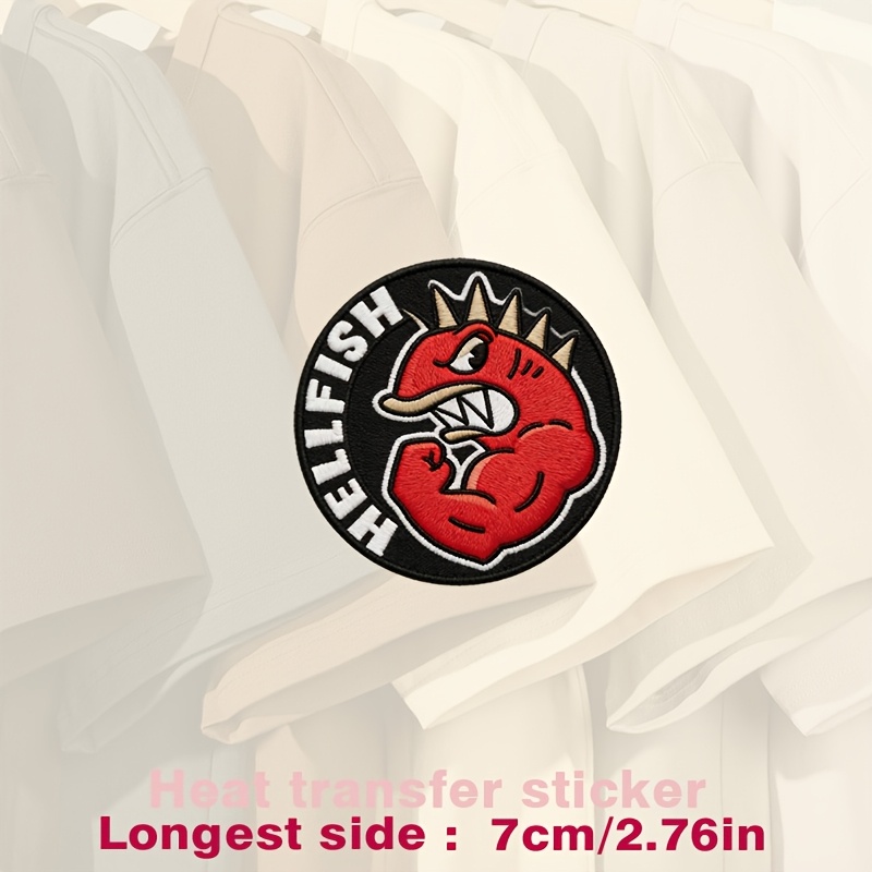 TEMU Black And Red "fish" Shaped Hot Stamping Sticker, Decorated With A Pattern, Transfer Sticker Suitable For Clothing, Hats, Canvas Bags, Pillows,