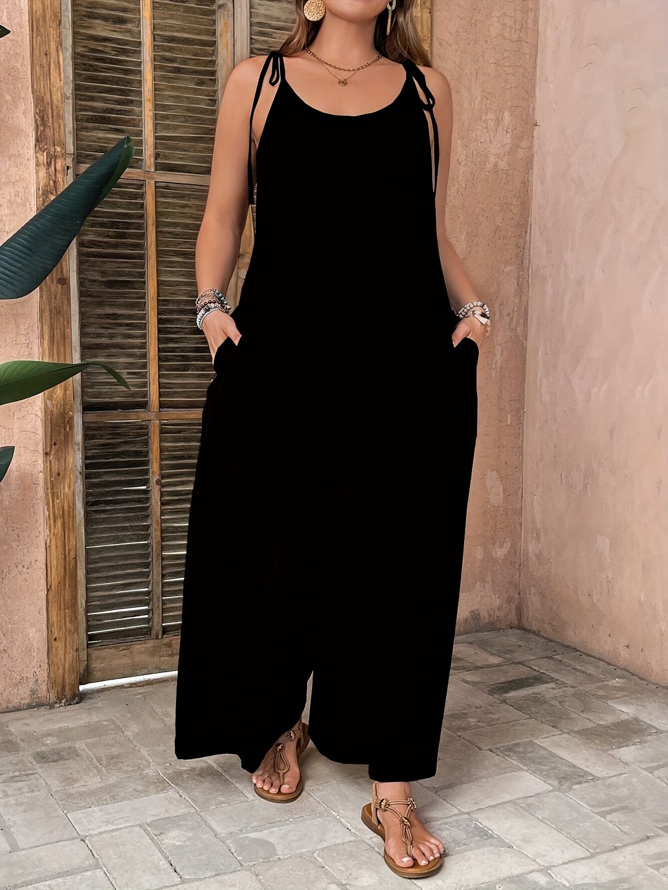 womens plus size elegant jumpsuit sleeveless wide leg with side pockets polyester machine washable solid color   fit   jumpsuit sleeveless jumpsuit polyester   size jumpsuit