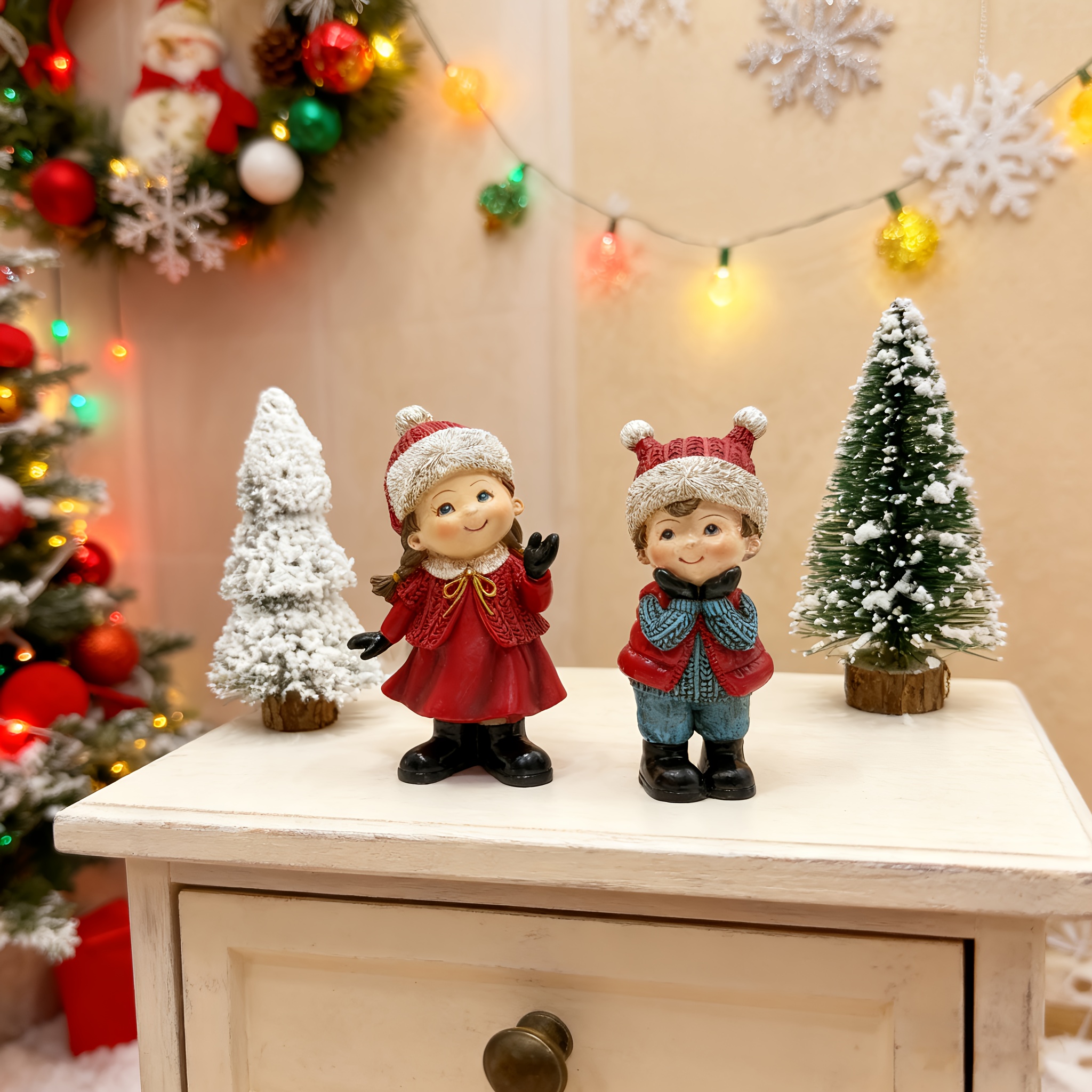 TEMU 2pcs Christmas Couple Statue Creative Resin Art Home Decor Holiday Decorations For Halloween Thanksgiving Christmas Decorations Collectible