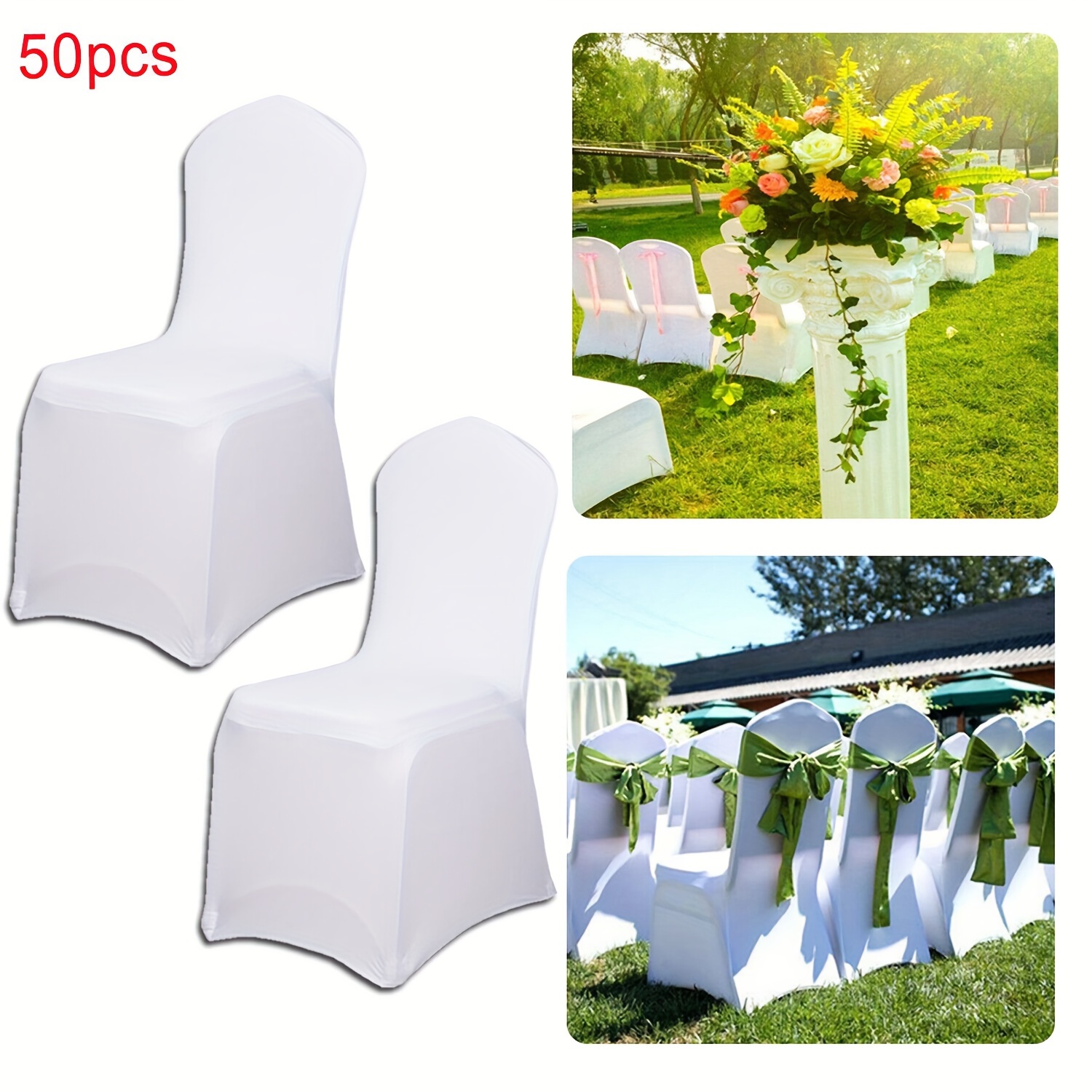 Universal Stretch Chair Covers White, Removable And Washable, Perfect For Weddings, Events, And Festive Decoration, Packs Of 50 Or 100