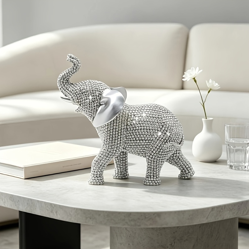 TEMU 1pc Golden Shiny Mini Elephant Statue, Resin Elephant Sculpture, Suitable For Living Room, Bedroom, Office Resin Tabletop Decoration, Indoor