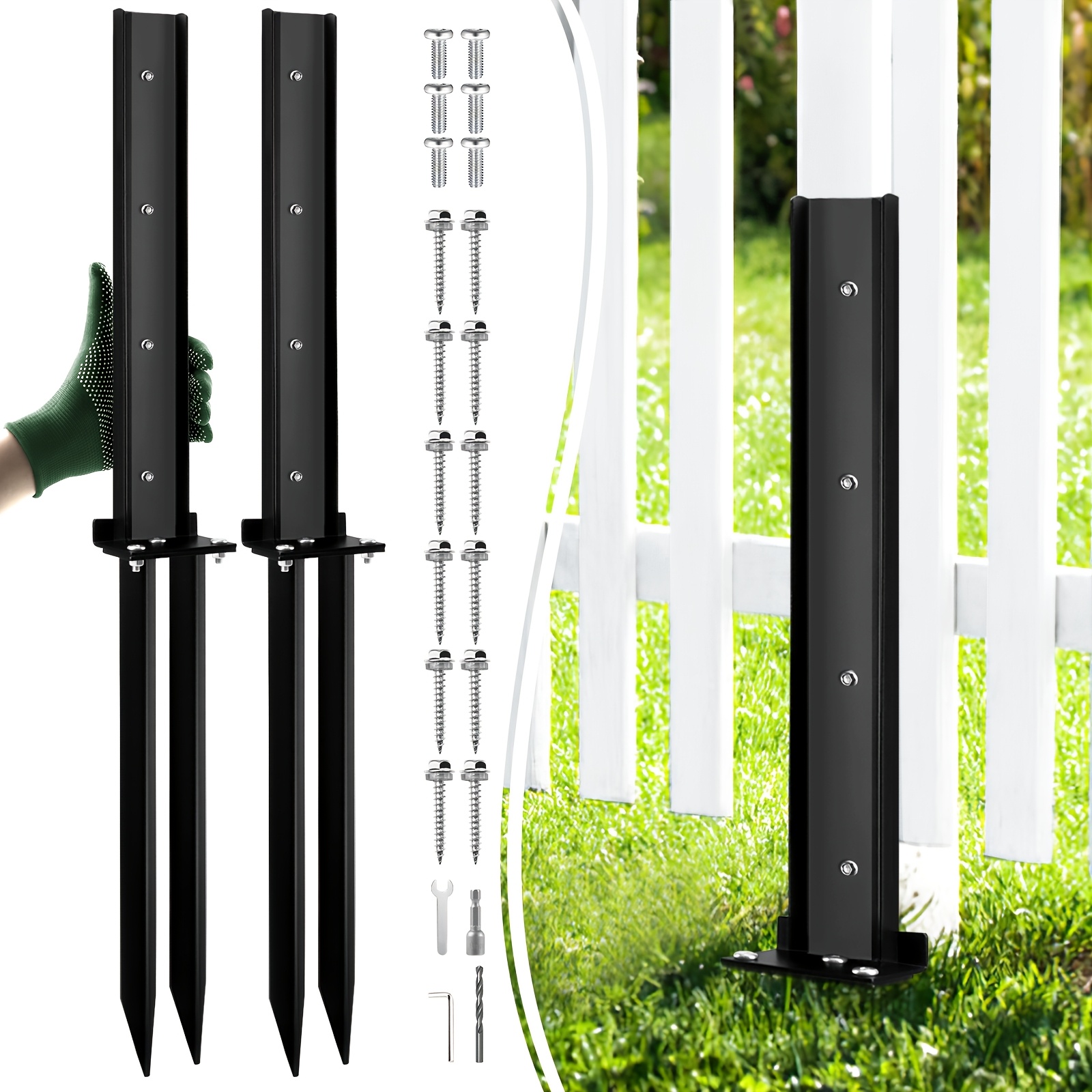 

Fence Post Repair Kit, 2 Pack Heavy Duty Fence Post Stakes, Fence Post Repair Ground Spike For Repairing , Broken Wooden Fence Post, Mailbox Post