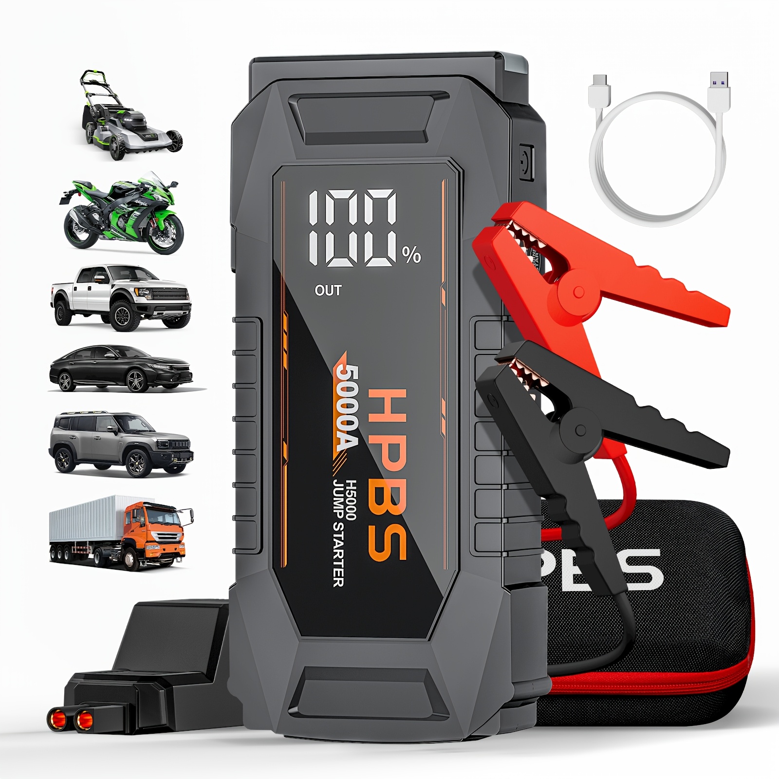 

Hpbs 5000a Jump Pack With 24000mah Power Bank, 12v Battery Booster Charger For All Gas And 10.0l Engines-motorcycle, Car, Suv, , Truck, Dead Battery, Multi-functional Flashlight For