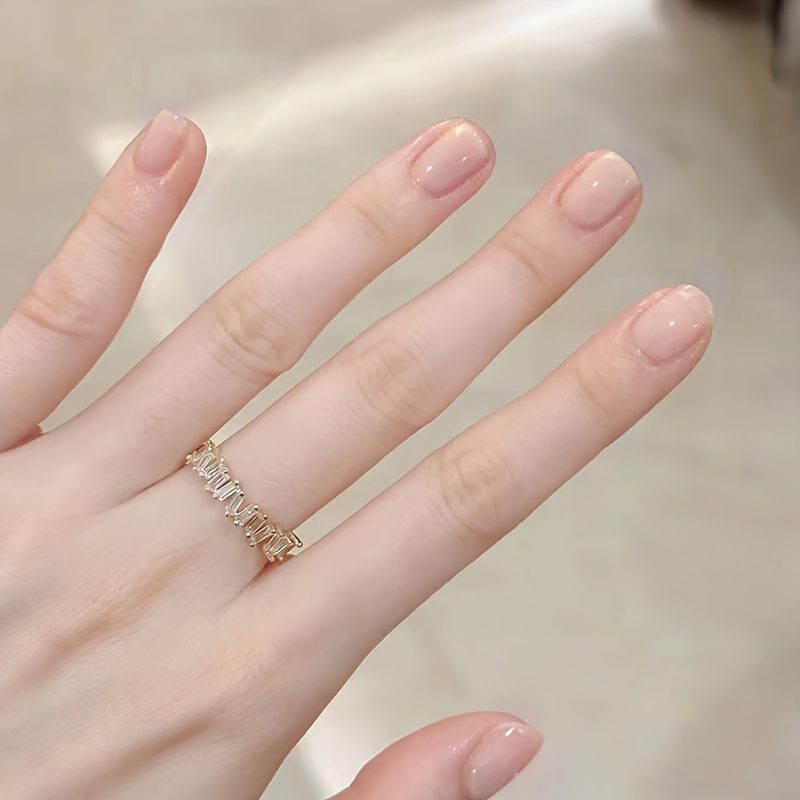 TEMU 24pcs Glossy Short Square Press-on Nails With , Includes 1pc Jelly Glue And 1pc Nail File