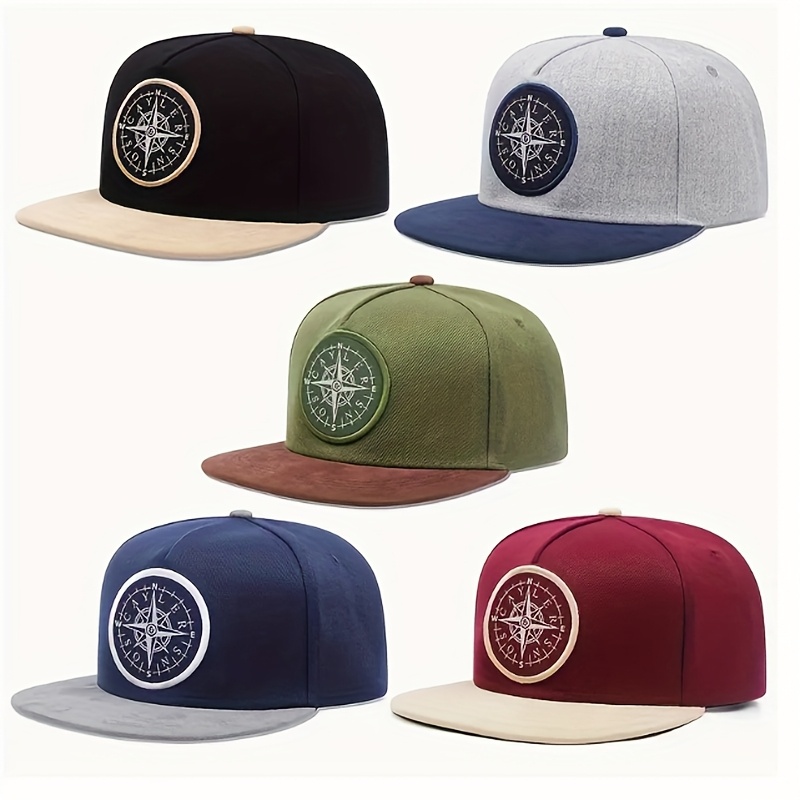 Image of 5pcs Compass Embroidered Patches Rebound Cap Retro Color Block Baseball Cap Casual Dad Hat Men Women