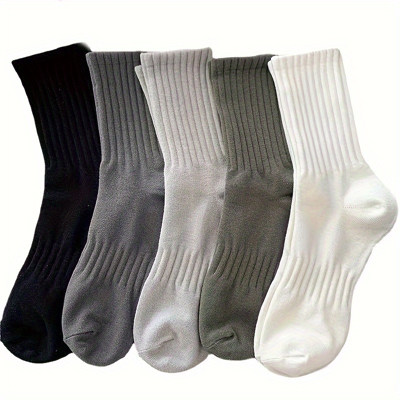 TEMU 5 Pairs Solid Athletic Socks, Simple & Breathable Mid Tube Socks, Women's Stockings & Hosiery