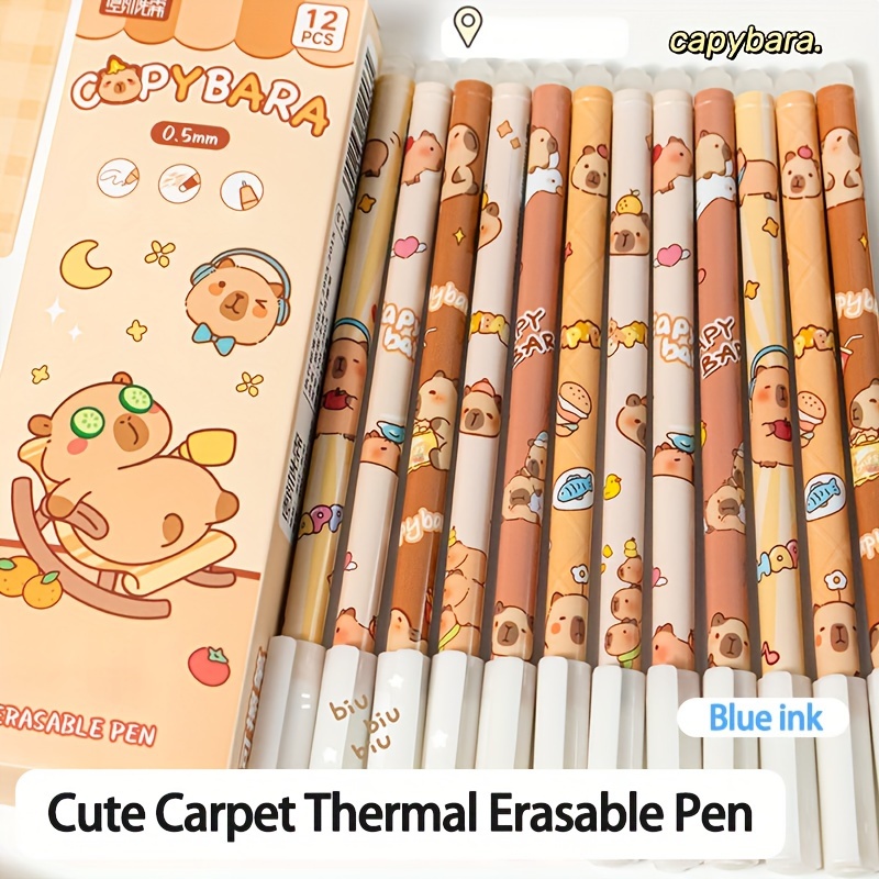 

12 Boxes Of High-value Animal Gel Pens With Cute Capybara And Patterns, Thermal Erasable Writing Pens 0.5mm Blue