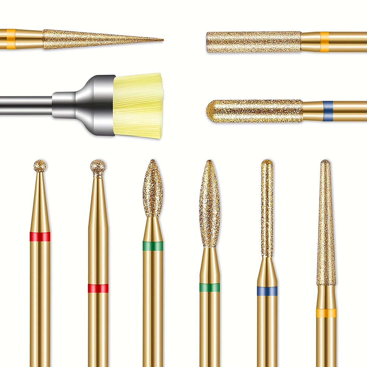 Image of 10pcs Cuticle Diamond For Nail Drill Bits, Golden For Nail Care Grinding Head, 3/32" For Nail Bits Kit For Nail Drill For Acrylic Gel Manicure Pedicure - Salon And Home For Nail Care Tools