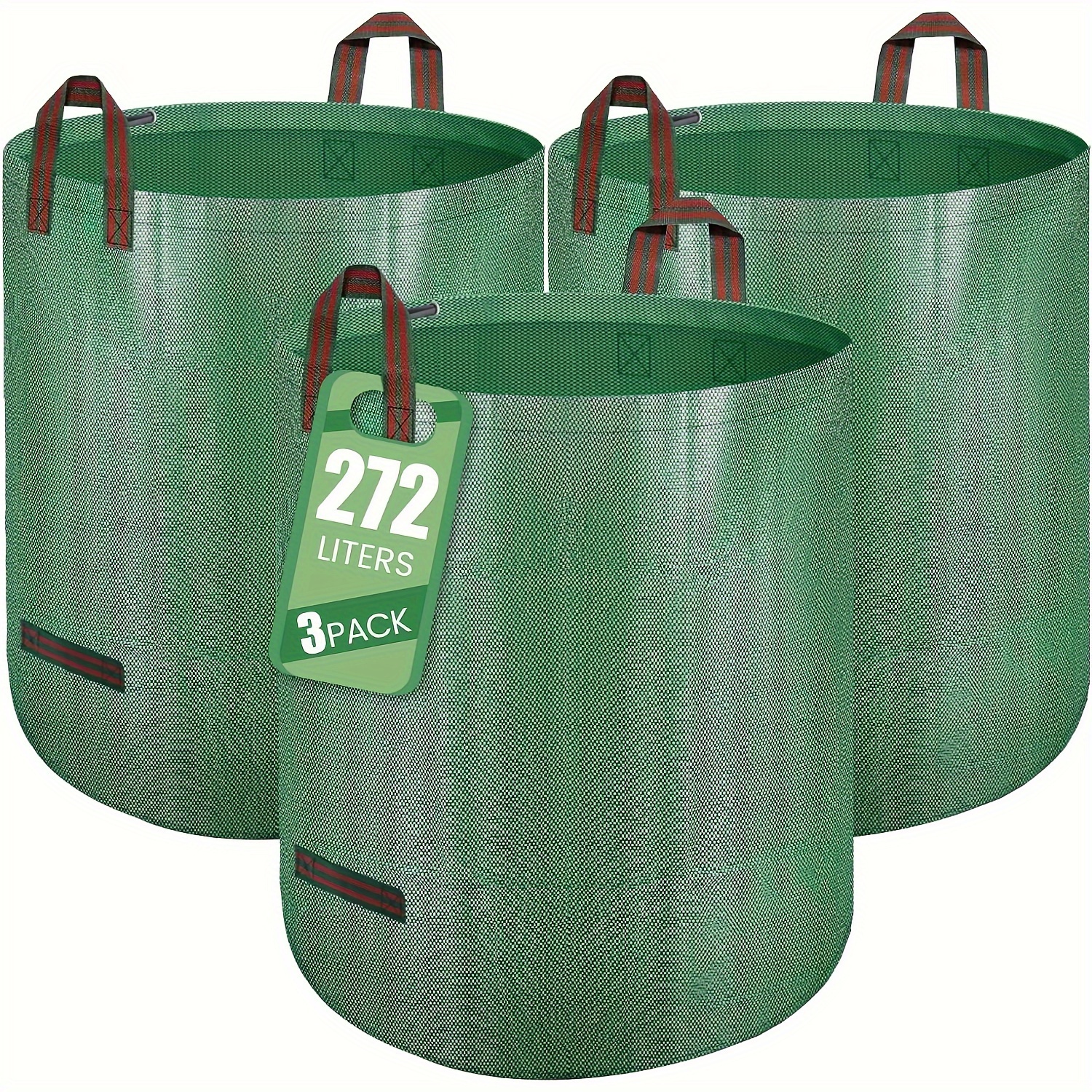 

3-piece Heavy-duty Reusable Yard Waste Bags, 72 Gallon With Reinforced Handles - Foldable Leaf Collection Bags For Garden Cleanup, Green Garden Bags For Plants Garden Bags