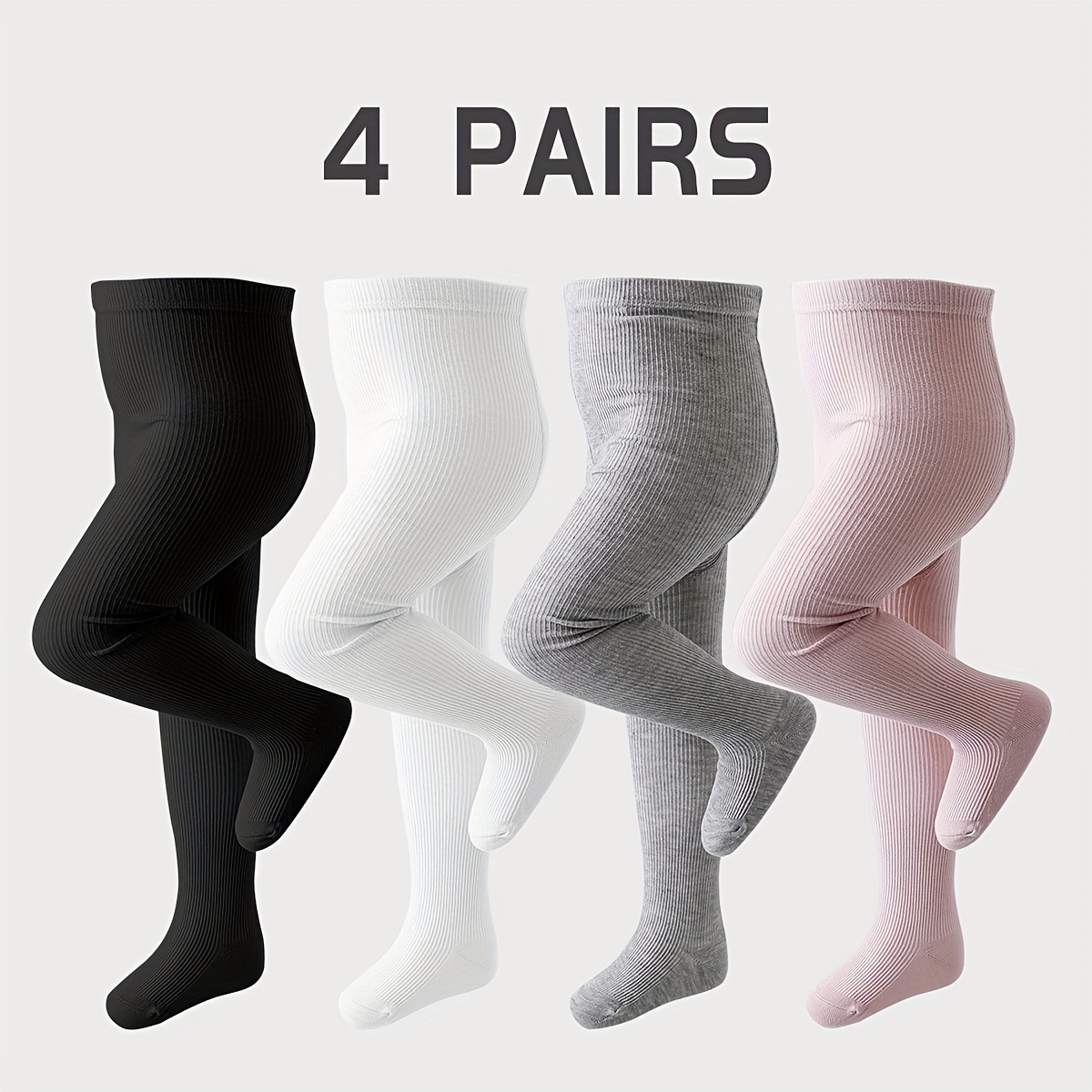 

4-Pack de collants pour filles - Couleur unie, tissu tricoté toutes , 85 % polyester 15 % élasthanne, lavage à uniquement, coupe confortable pour les activités de