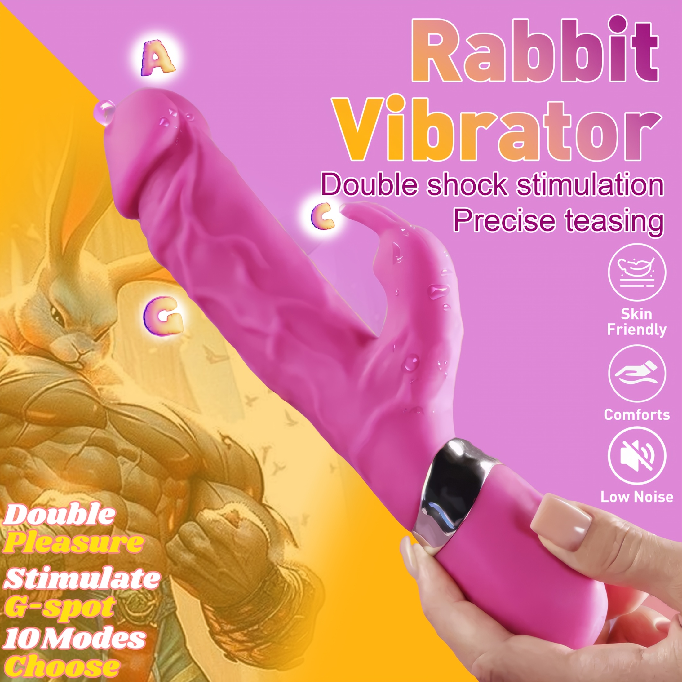 10 Vibration Modes with G Spot Clitoral Dual Massage Rabbit Shaped Vibrator,