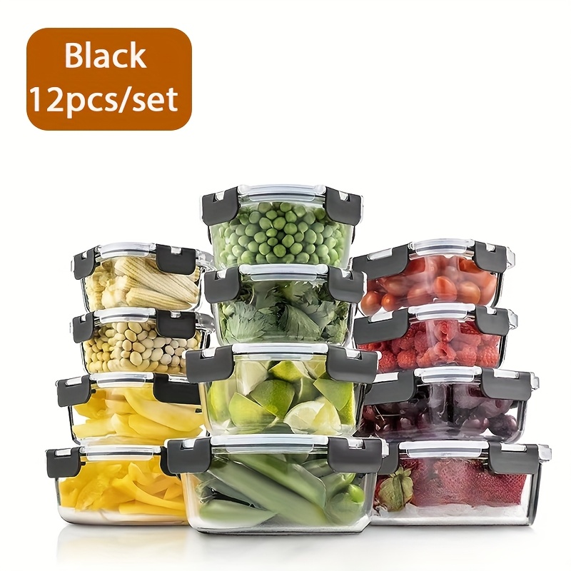 24pcs 12 lids 12 containers glass food storage containers with lids ideal for meal   storage lunch use leak proof sealed glass lunch box suitable for microwave oven fridge and dishwasher local warehouse Product details 8