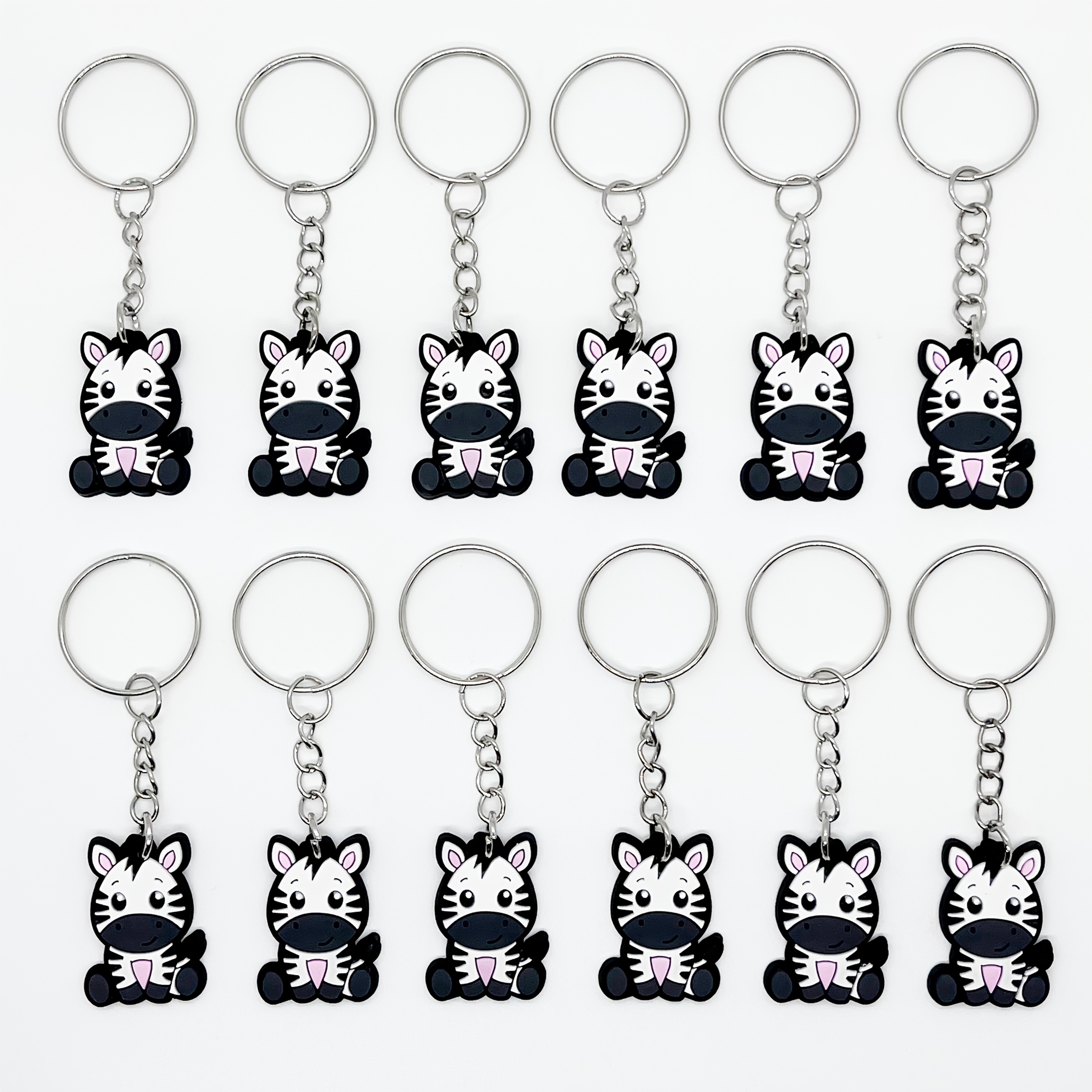 E-shop 12-teiliges DIY Cartoon-Schlüsselanhänger-Set mit Zebra-Motiv, Damen-Taschenaccessoires