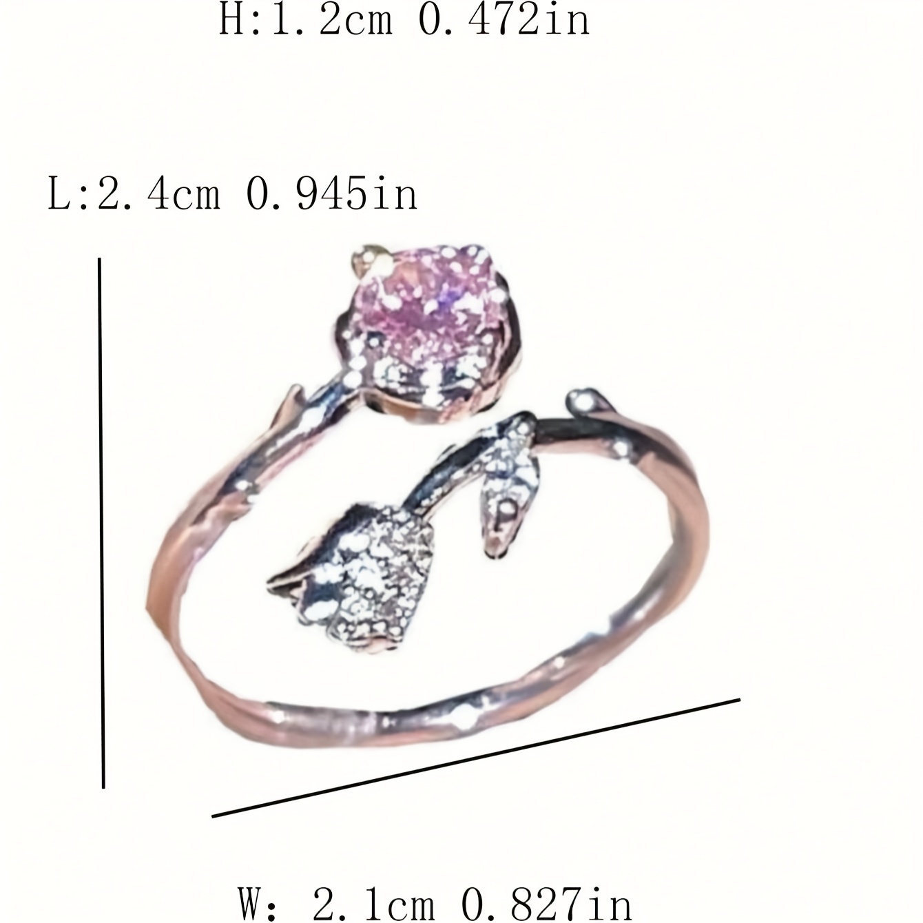 Women's Pink Dainty Adjustable Zirconia Rose Ring, Boho Style