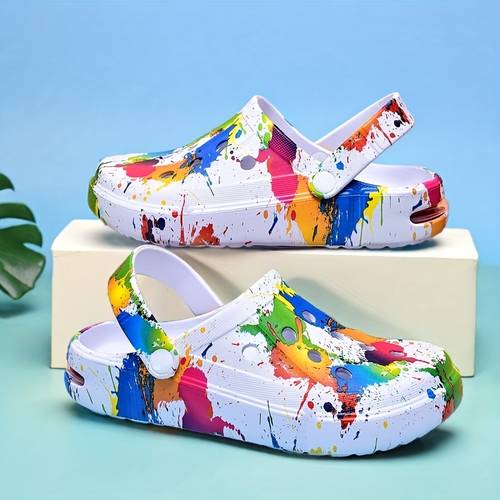 womens lightweight eva thick sole slip on sneakers with colorful paint splatter design breathable machine washable casual ladies sneakers footwear vibrant style comfortable footwear