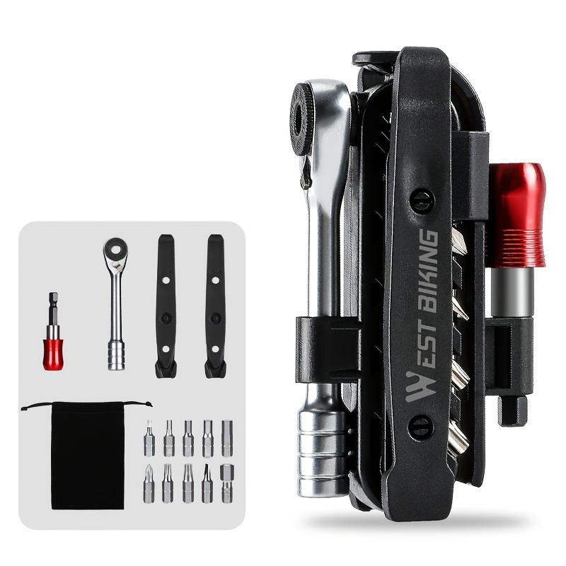 Image of West Biking 14pcs Multi Functional Repair Tool Portable Tool Set Screwdriver Spanner Heavy-duty -one Tire Maintenance Repair Tools Mtb Road Bike Cycling Accessories