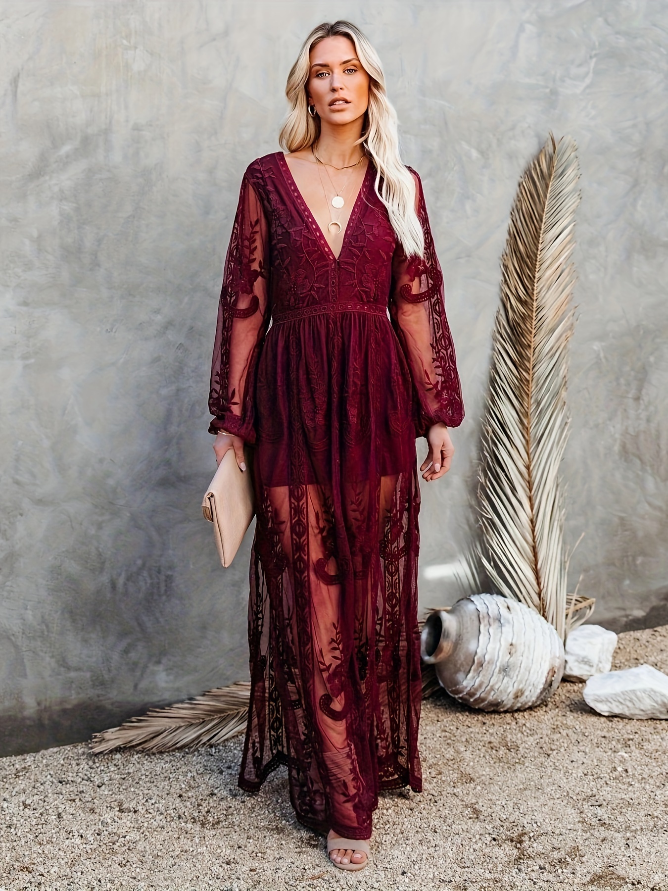 women's vintage boho floral embroidered lace romper dress - Temu