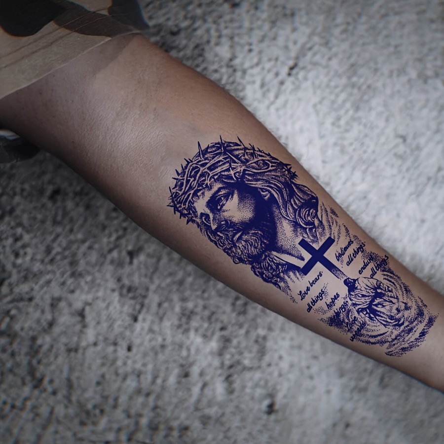 Jesus Crown of Thorns Cross Makeup Design Temporary Tattoo