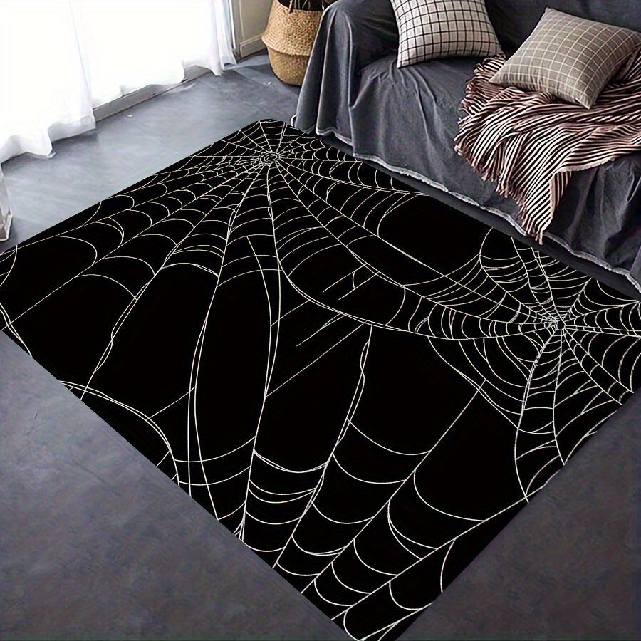 

Spider Web Design Flannel Area Rug - Non-slip Backing, Soft And Comfortable Polyester Rug For Living Room, Bedroom, Home Decor - Machine Washable, Durable, Lightweight - Ideal For Indoor Use