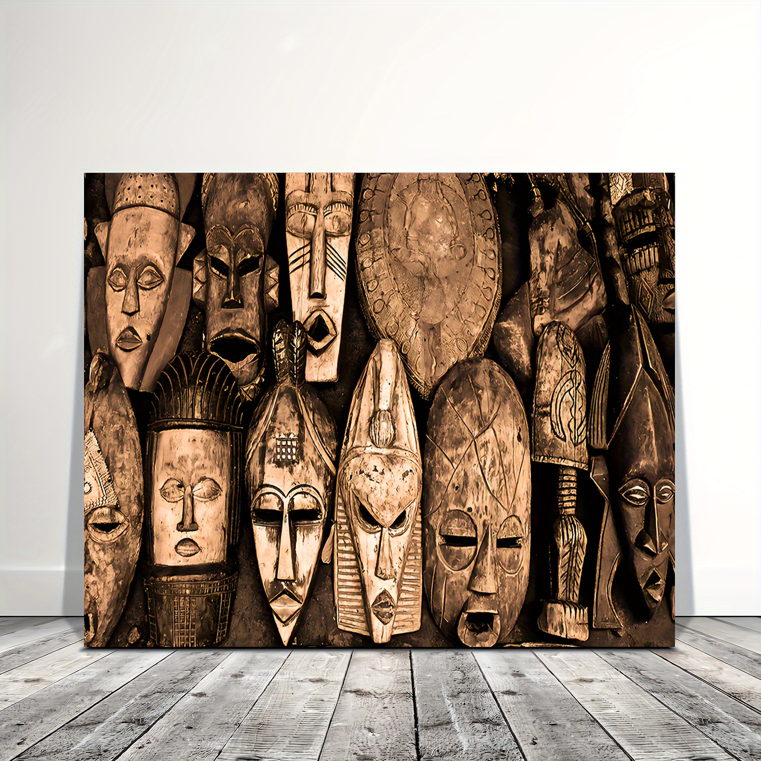 Framed Canvas Painting Wooden African Tribal Masks Black - Temu