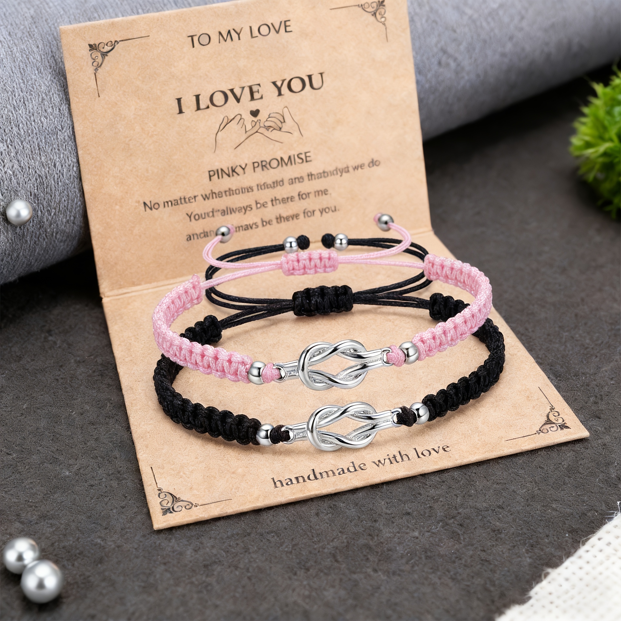 E-shop 2er-Set passende Paararmbänder für Damen und Herren, verstellbare handgefertigte geflochtene Armbänder, Freundschafts-Beziehungs-Schmuck,