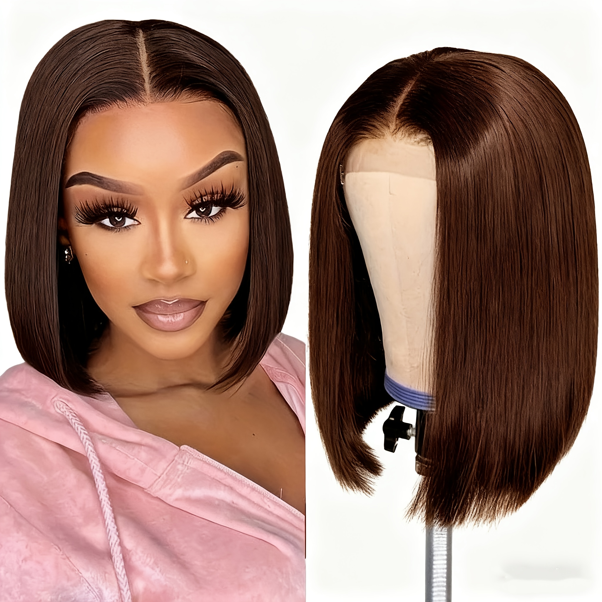 12-Inch Brown New Stylish Women'S Middle-Part Bob Wig, Perfect for Everyday Parties And Versatile Styles, Suitable for All Women with a Fluffy And Smooth Fit