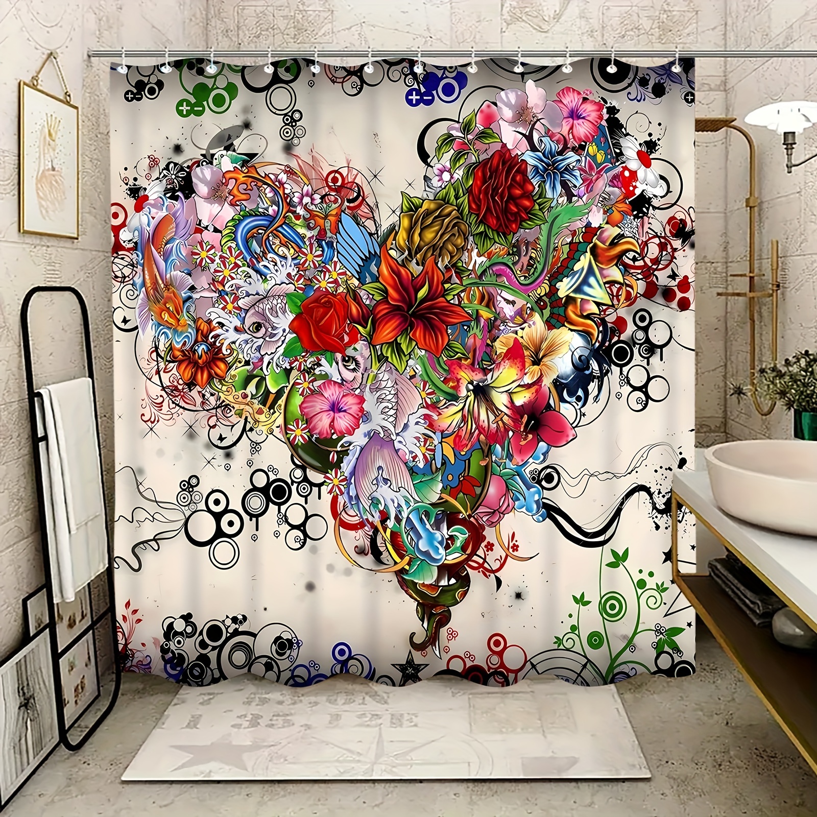 

1pc Heart Pattern Shower Curtain, Waterproof Fabric Shower Curtain, Bath Tub Decoration Curtain, Bathroom Partition, Bathroom Decoration, Bathroom Accessories