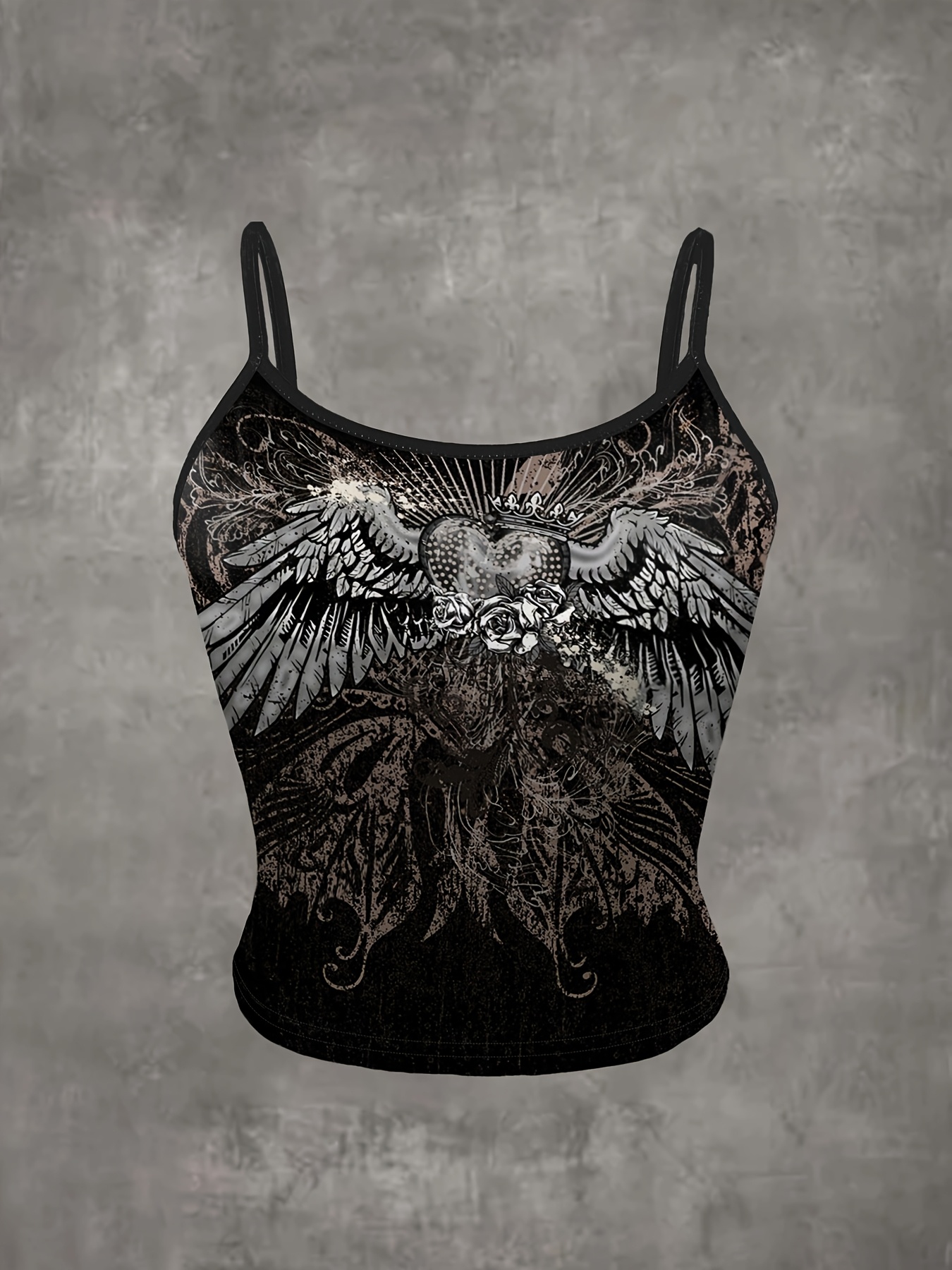 y2k dark wing skull graphic print sleeveless tank top black - Temu