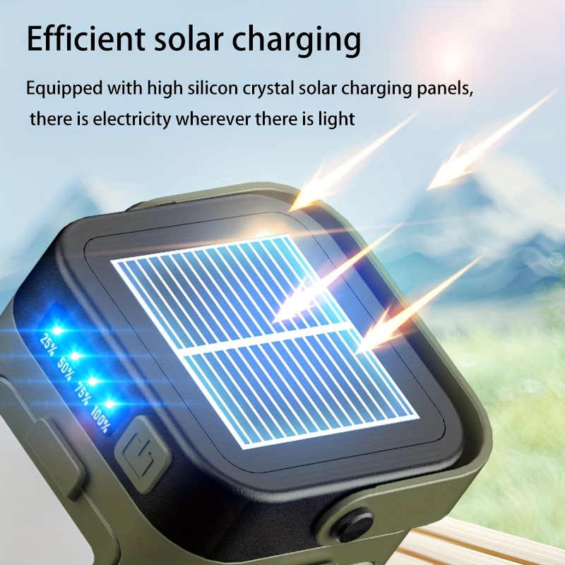 Portable rechargeable solar camping light, rechargeable flashlight, six lighting modes, portable hanging tent light, six lighting modes, foldable clover LED floodlight. Suitable for camping, hiking, traveling, fishing, emergency situations, gifts.