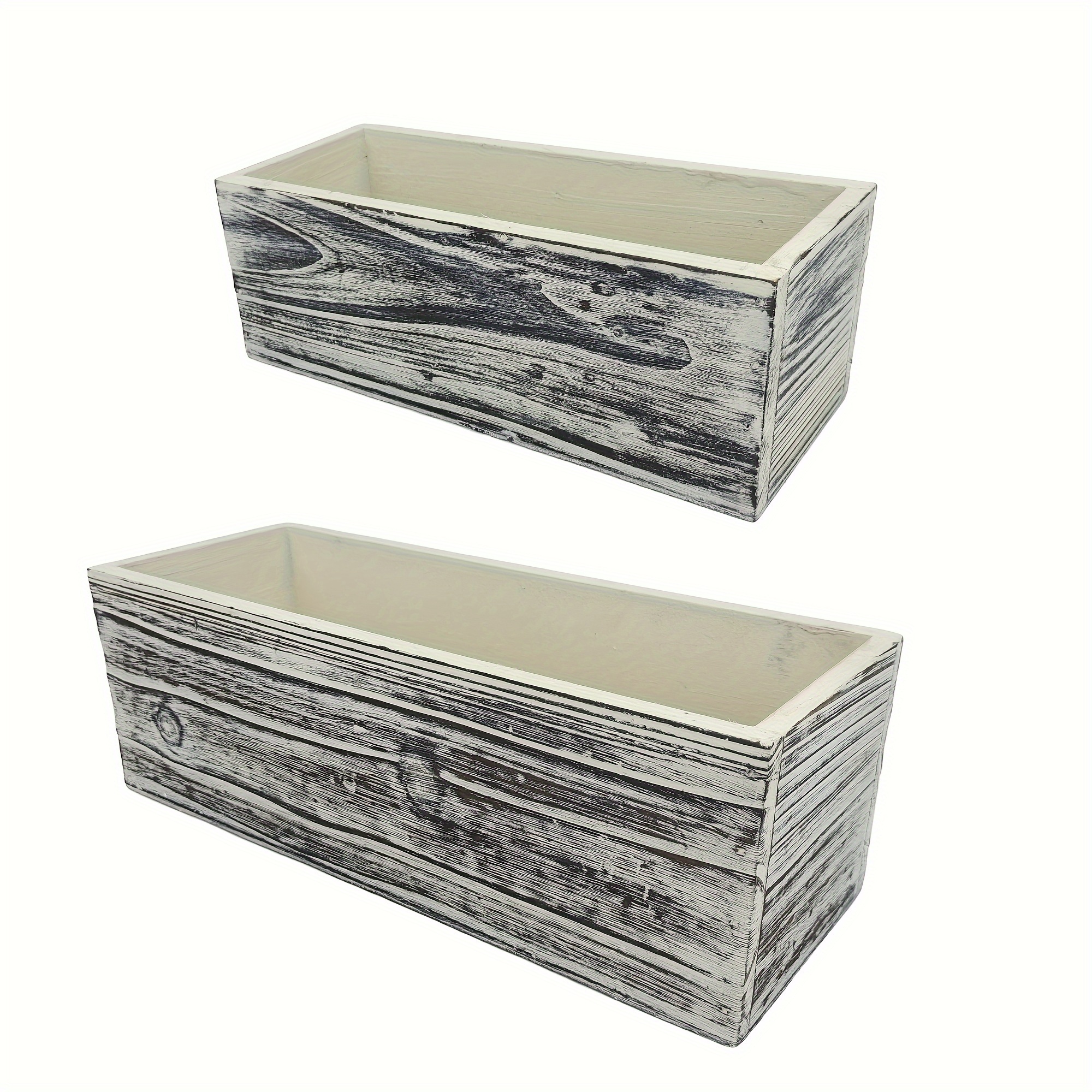 

Set Of 2 Rectangular Wooden Pots, Wooden Planters, Farmhouse Style Garden Accessories