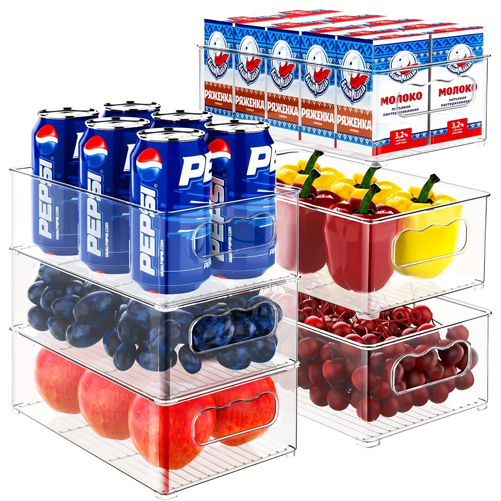 TEMU Refrigerator Organizer Set, Set Of 12/6pcs (3 Sizes), Refrigerator Organizer, Kitchen Organizer For Kitchen, Drawer, Freezer, Bathroom, Closet