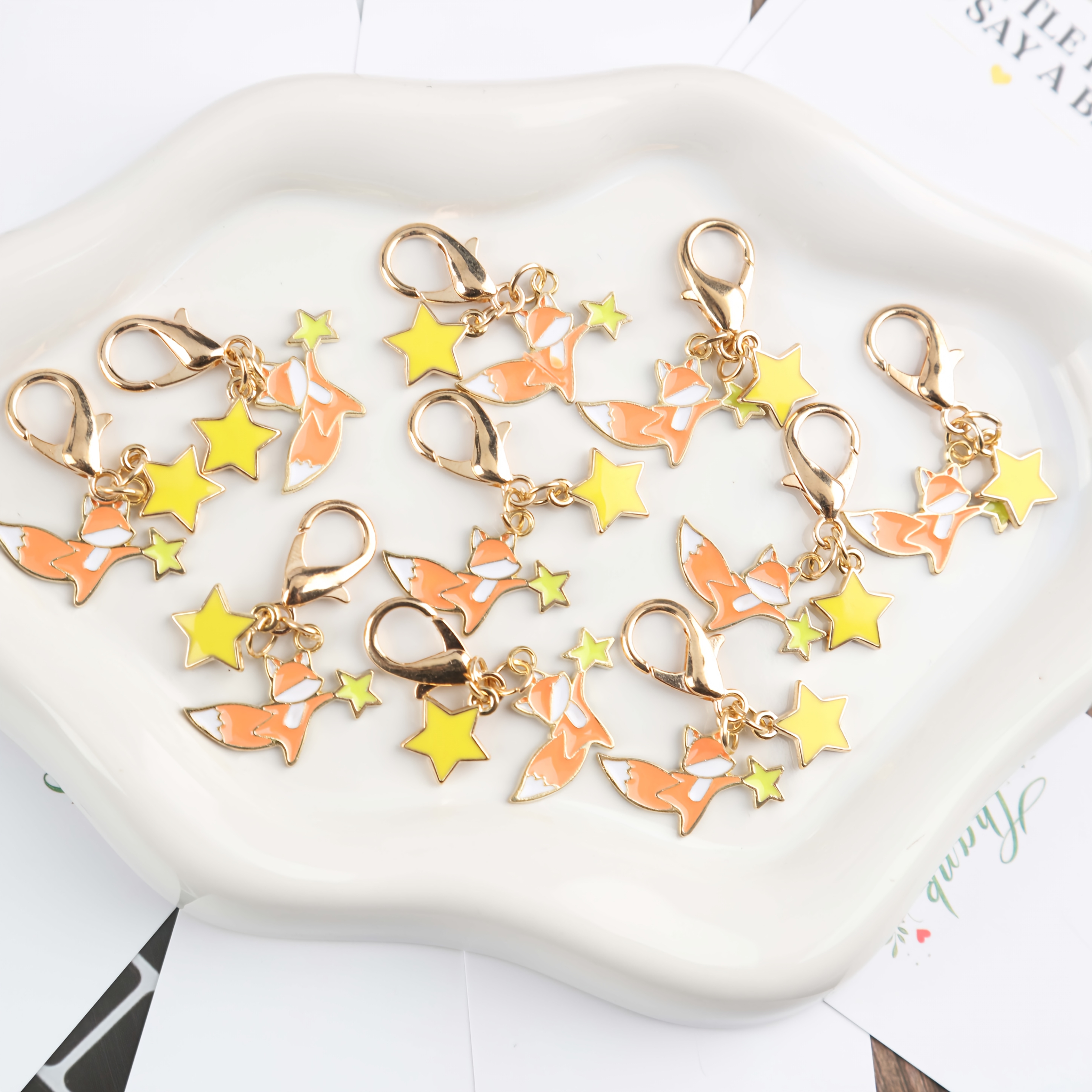 TEMU 5pcs Or 10pcs Fox Keychains With Star Patterns â A Small Hug To Deep Gratitude â Adorable Wooden Gifts, Suitable For , Colleagues, Or Teacher