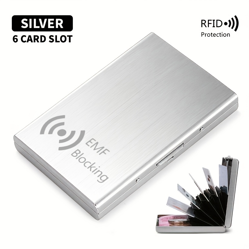 TEMU Rfid Anti-theft Metal Card Holder - Button Clasp Design, Anti-skimming Protection, Suitable For Credit/debit Cards, Id Cards, - Unisex Secure