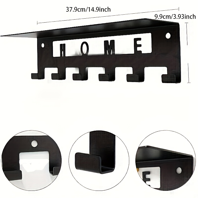 E-shop Wandmontierter Kleider-Schlüsselhalter, Schwarzer Eingangswandhaken mit Kleiderbügel, 6-Haken-Garderobe, Montierter Hakenständer zum Aufhängen