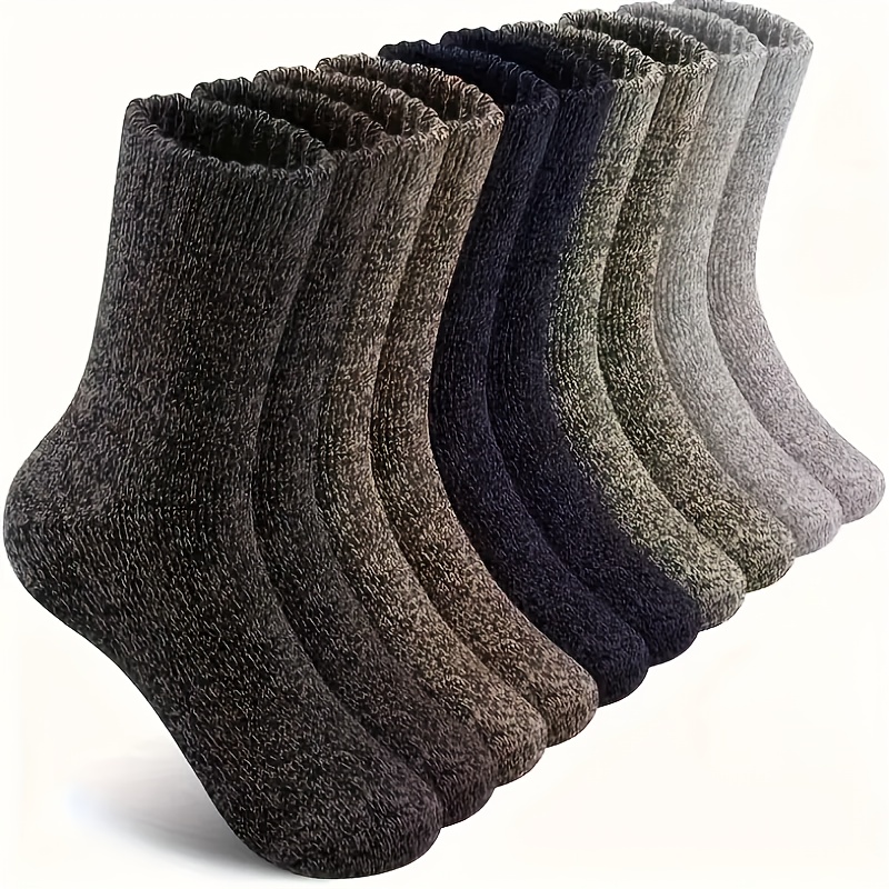 

2/3/5pcs Men's Winter Socks - , Fleece-lined, Solid Color Mid-calf Terry Socks For