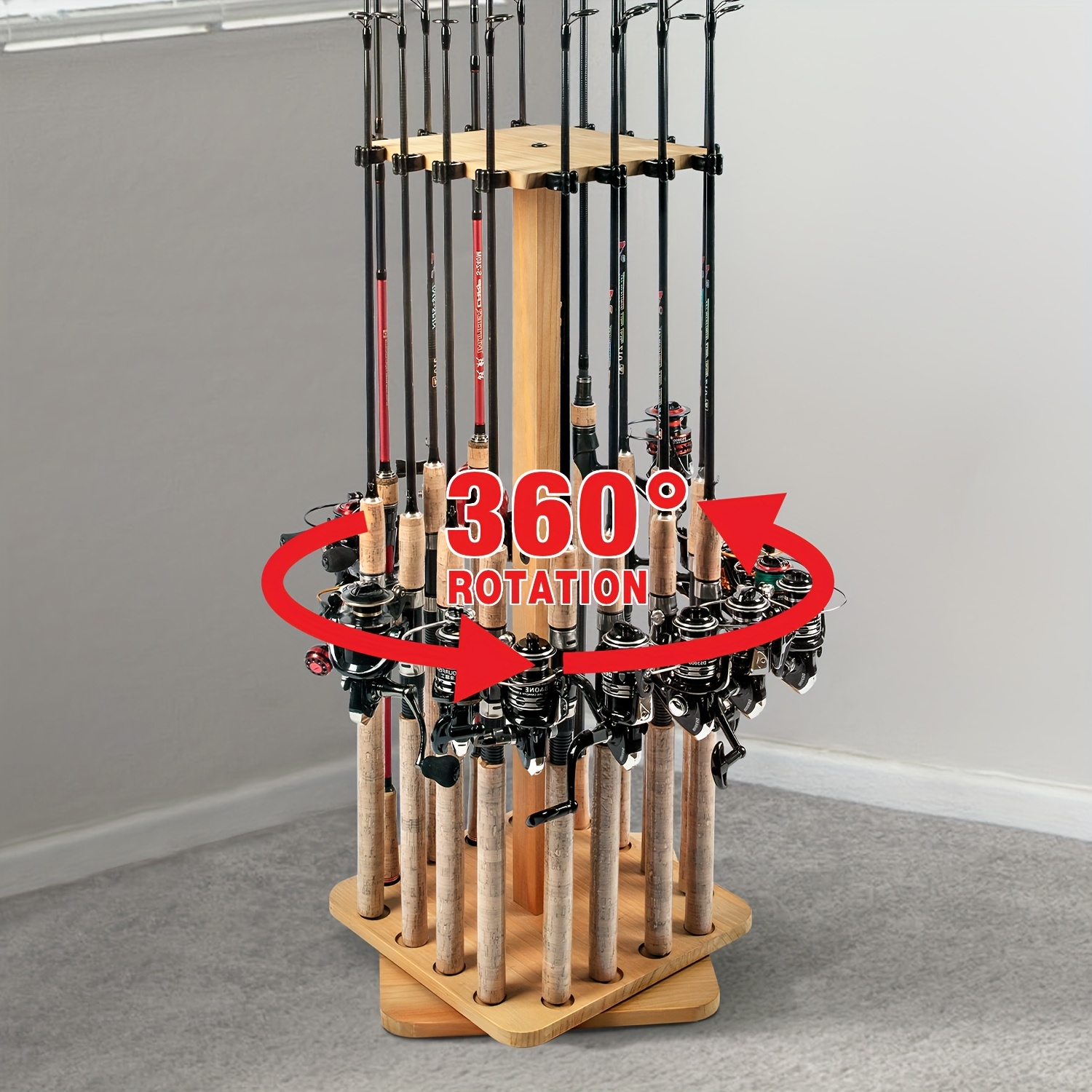 

360° Rotating Fishing Rod Holder - Ghosthorn Black And , Floor Stand Rack Organizer For 16 Rods, Ideal Gift For , Garage Storage, Garage Rod Organizer|rotating Rod Stand|multiholiday Gift