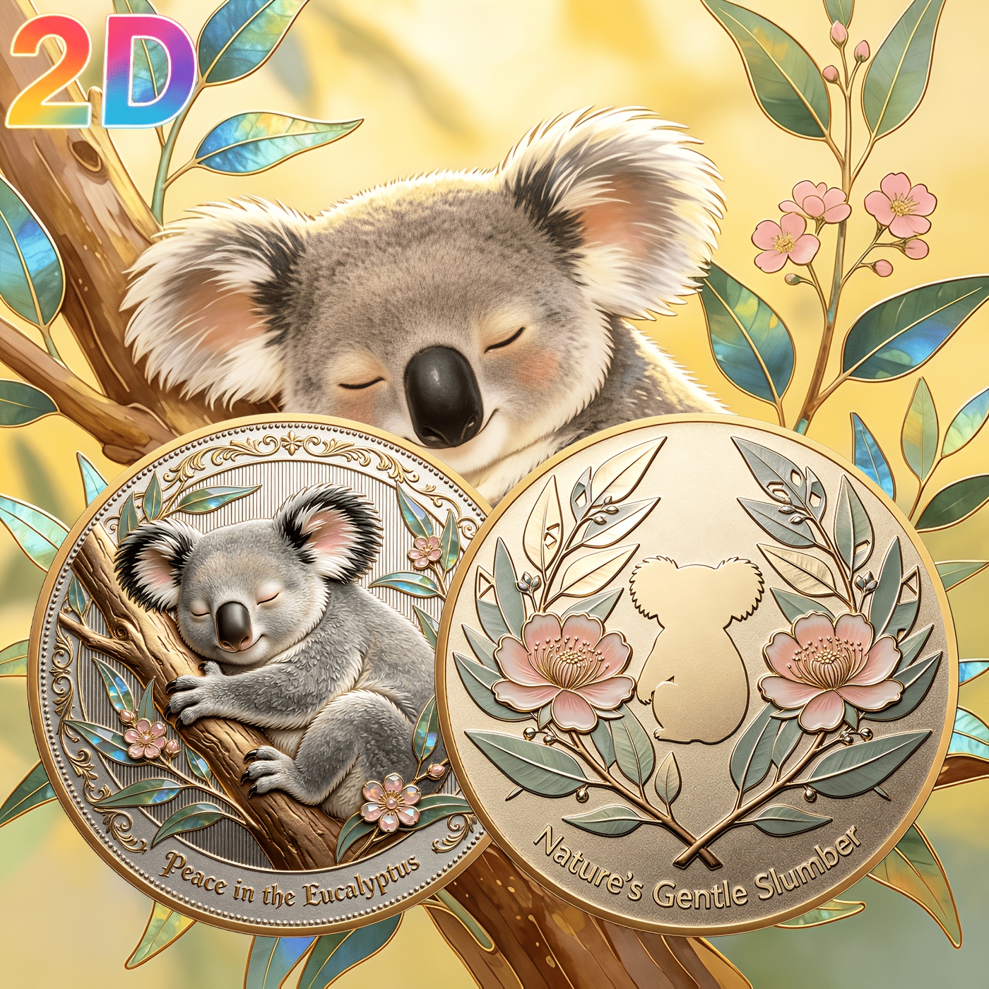 TEMU 1pc 2d Double-sided Koala Themed Commemorative Coin Eucalyptus Forest Coin, Animal Commemorative Badge, Unique Coin, With Transparent Gift Box,