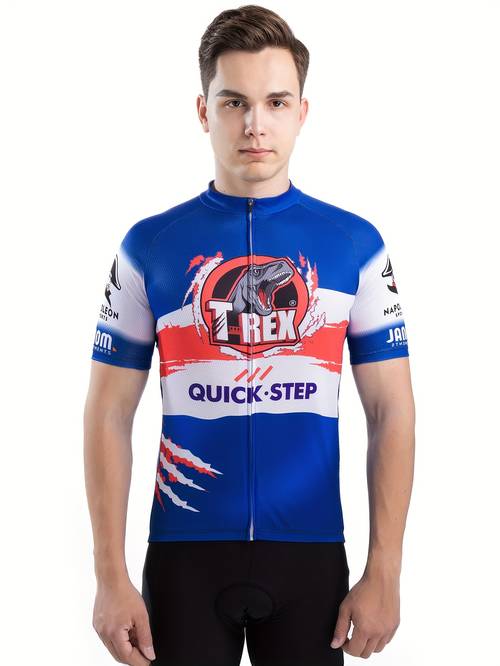 men s cycling jersey breathable moisture wicking short sleeve zip up graphic blue white road biking casual wear