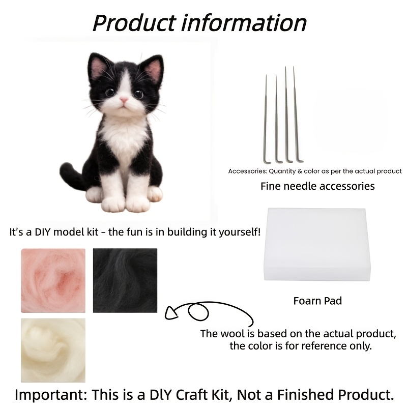 E-shop DIY-Woll-Nadelfilz-Set für erwachsene Anfänger mit komplettem Werkzeug & Anleitung – 3D-Katzen-Filz-Bastelset, Wollfilz-Zubehör für