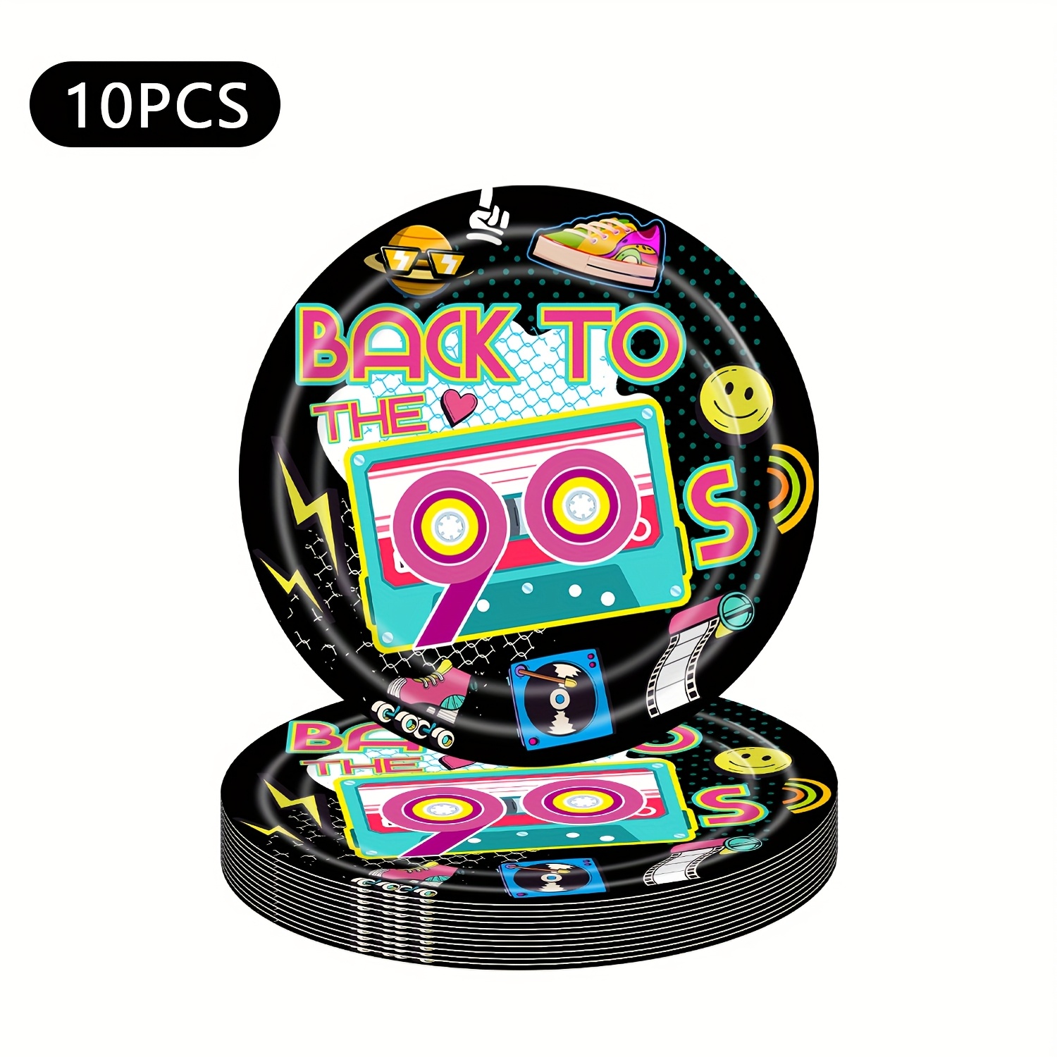 Nostalgic 90s Paper Plates - The For 1990s Tableware 9'' Plates For Dinner And Dessert, Perfect For A 90s Themed Hip Hop Neon Birthday Celebration Supplies