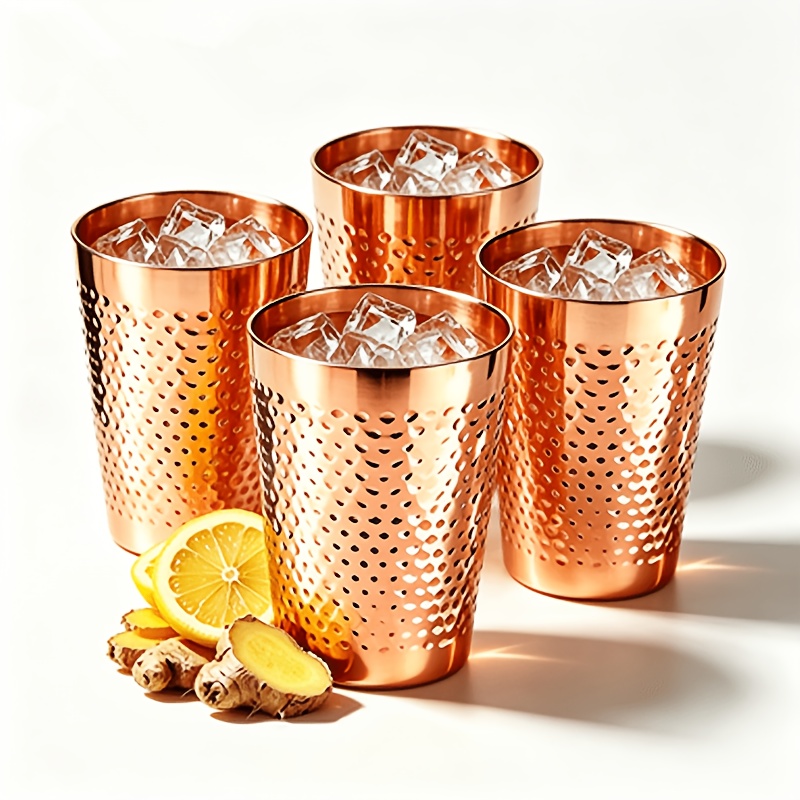 TEMU 4 gobelets en cuivre pur martelé à , récipients à boire ayurvédiques, adaptés aux boissons froides, S, vin, bière, décoration de fête de bar à